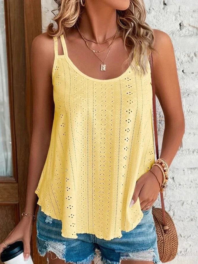 Large Big 5xl Women Leisure Simple Boho Camis Tops Women's Hollow Out Top Pullovers New Summer Casual Beach Shirts Clothing