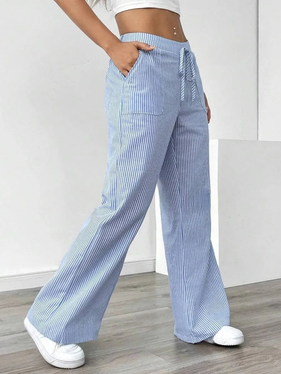 2026 New Striped Trousers Casual and Versatile Street Fashion Loose Wide Leg Women