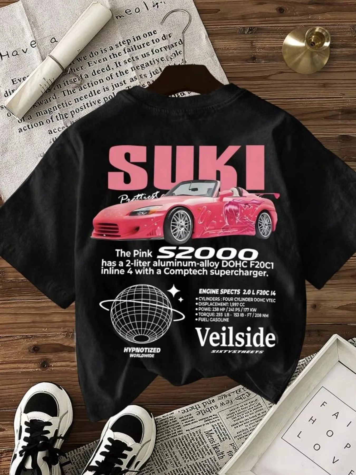 Car pattern round neck womens T-shirt short sleeve fashion prin...