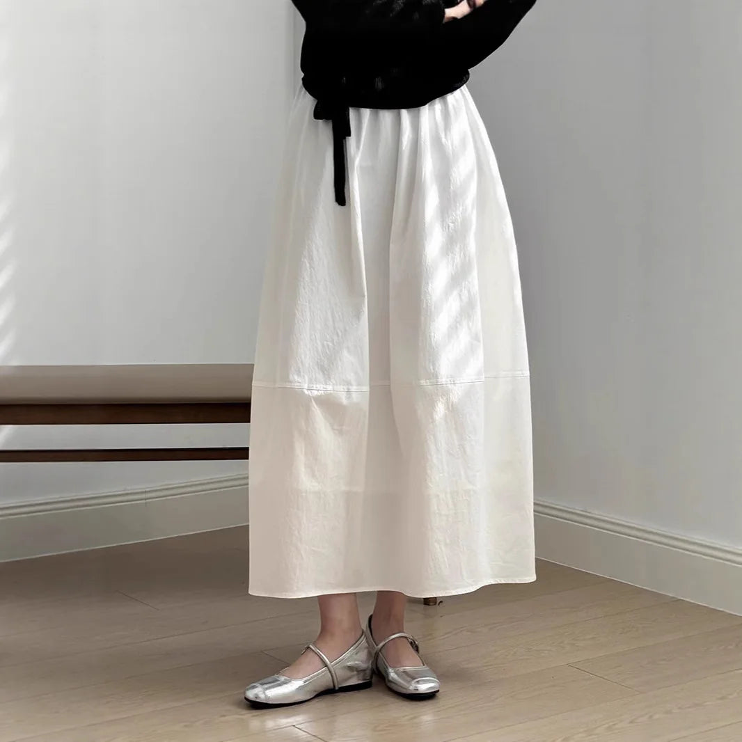 High Waist Bud Skirt Skirt Women Summer Loose Elastic Waist Long Skirt Solid Color White Vintage Casual Umbrella Skirt Women