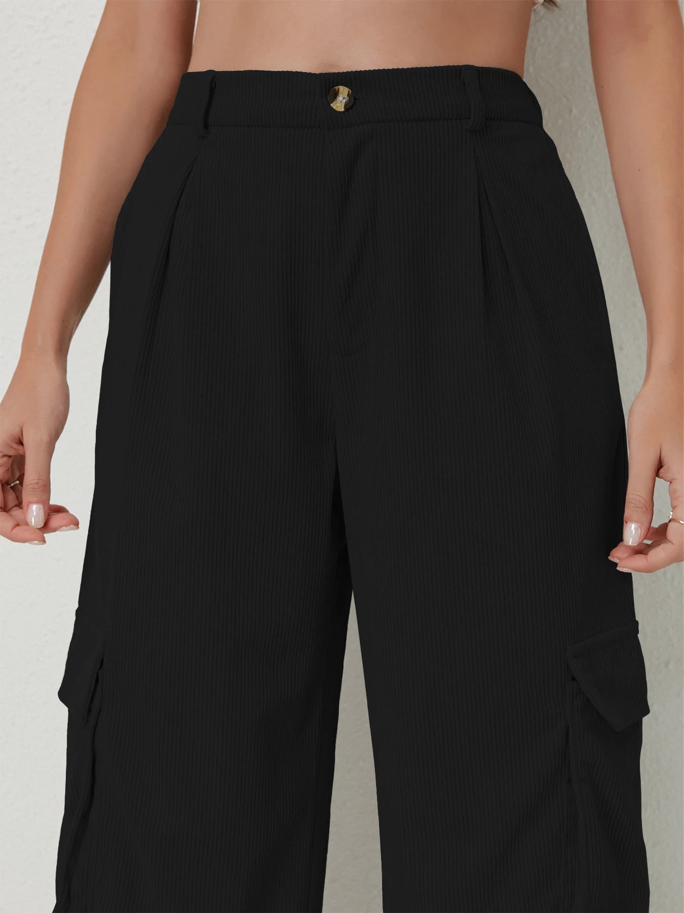 Women's casual trousers corduroy trousers multi-pocket drape high waist trousers women's sports casual work trousers